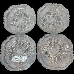 Vintage Clear Glass Floral Dessert Bowls Set Of 4 With Embossed Rose Design 7"